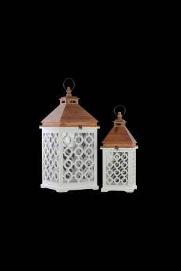 **NEW** SET OF 2 SQUARE WHITE WOODEN LANTERNS SHIP PALLET ONLY [479385]